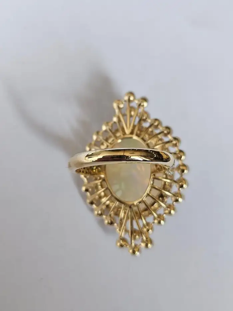 Ethiopian Opal & Freshwater Pearls Cocktail Ring - 18k Rose Gold Diamond Ring - Handmade Gold Diamond Ring
