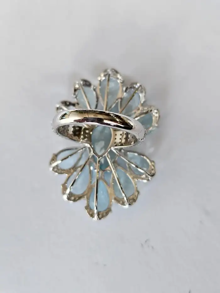 Set in 18K White Gold, 16.20 carats Aquamarine & Diamond oversized Cocktail Ring