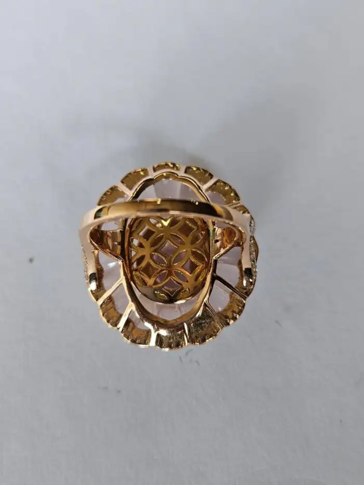 Natural Morganite & Rose Quartz Gemstone Ring - 18k Yellow Gold Diamond Cocktail Ring