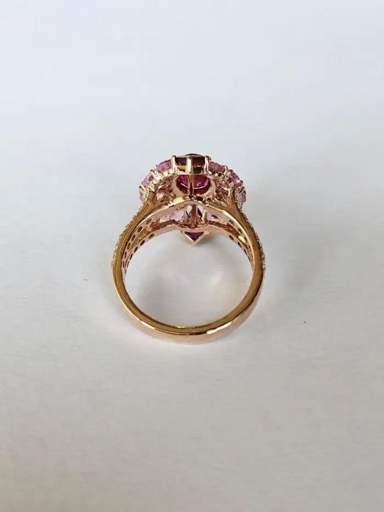 18K Yellow Gold, natural Mozambique Ruby, Pink Sapphire & Diamonds Cocktail Ring
