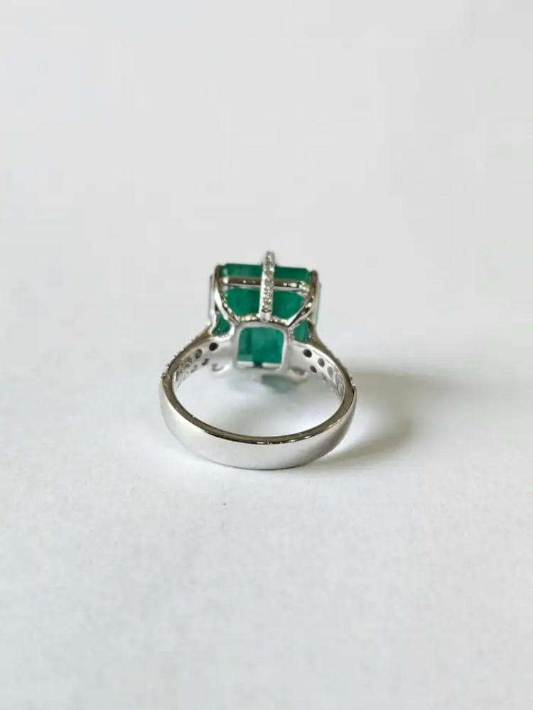 Natural Zambian Emerald Diamond Ring - 18k White Gold Handmade Ring - Gold Diamond Women Ring Gift