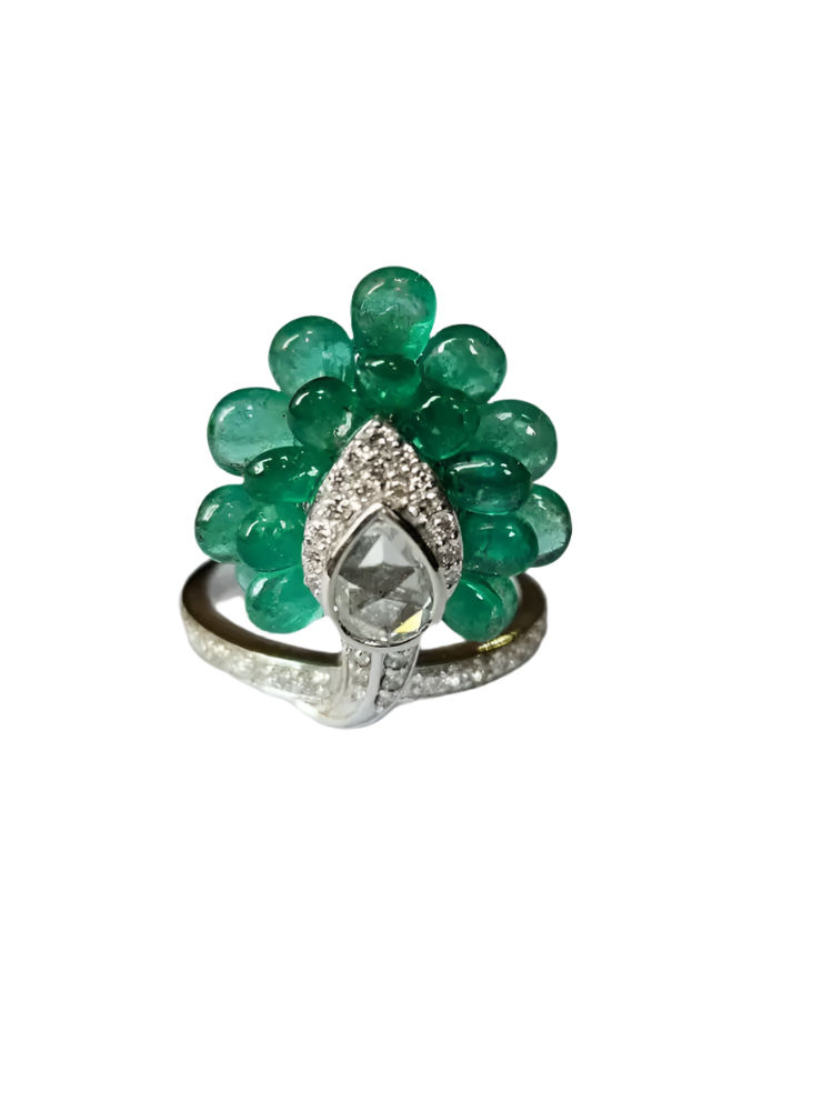 Natural Zambian Emerald Gold Ring - 18k White Gold Diamond Ring