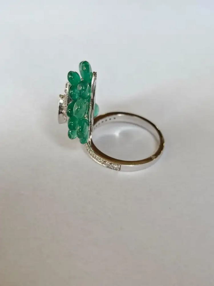 Natural Zambian Emerald Gold Ring - 18k White Gold Diamond Ring