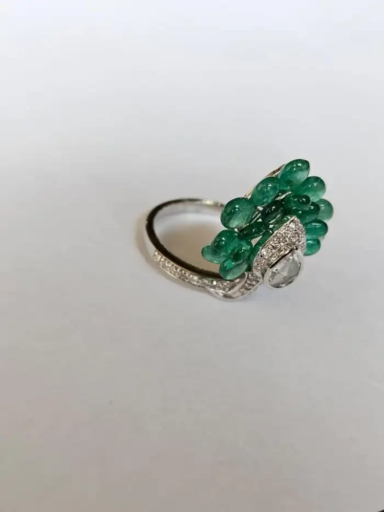 Natural Zambian Emerald Gold Ring - 18k White Gold Diamond Ring