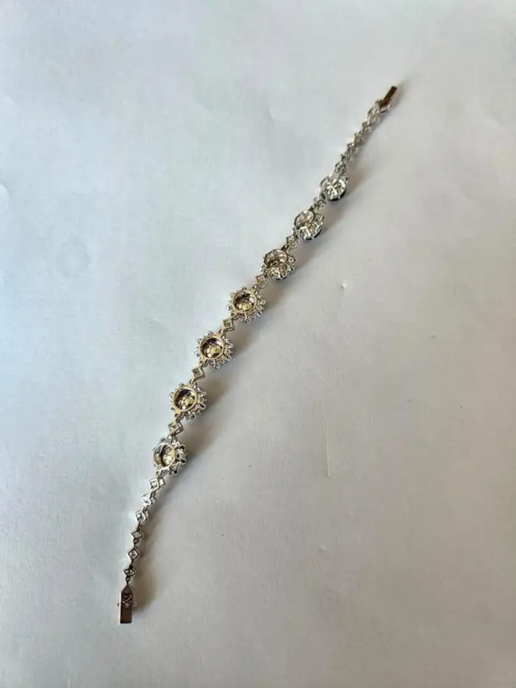 7.70 Ct. Burmese Jadeite & Diamond Bracelet - 18k White Gold Handmade Women Bracelet