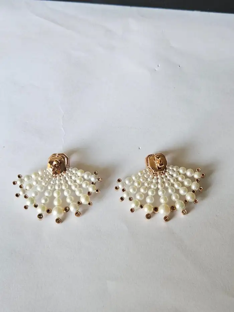 18k Rose Gold Handmade Diamond Stud Earrings - Natural Kunzite & Freshwater Pearls Designer Stud Earrings