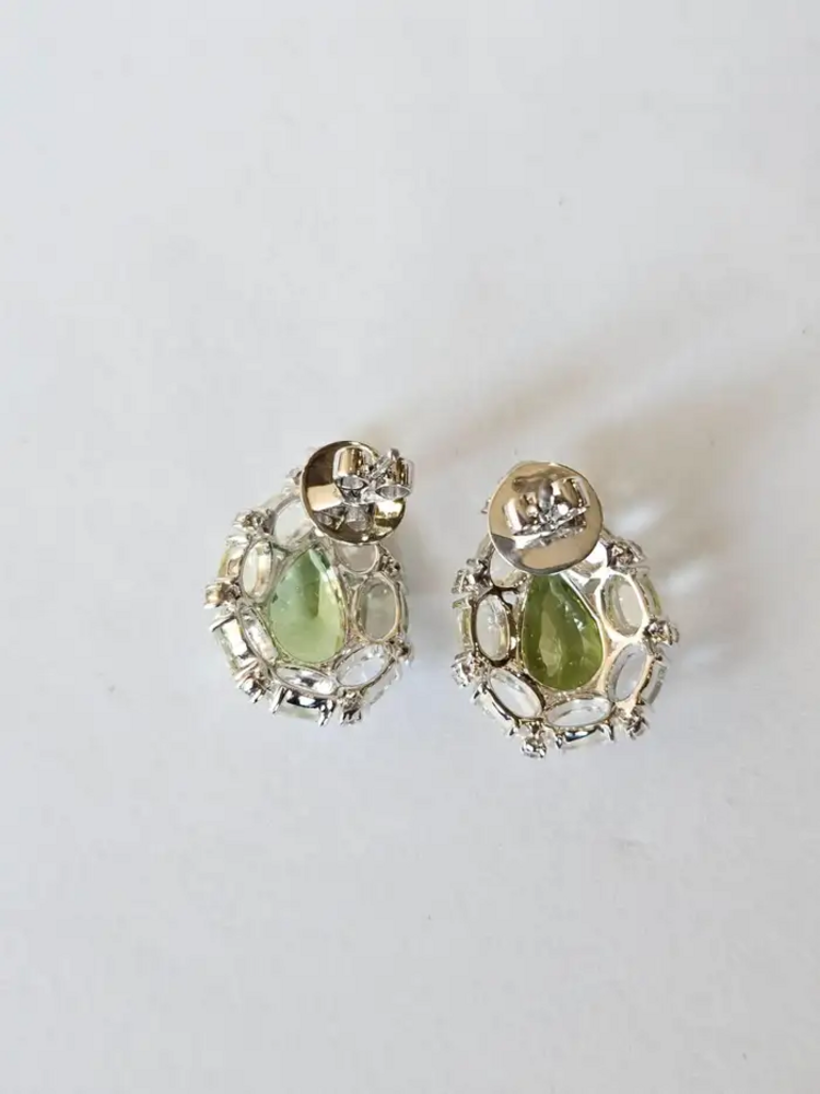 Natural Pear Shape Tourmaline & White Sapphire Stud Earrings - 18k White Gold Diamond Earrings