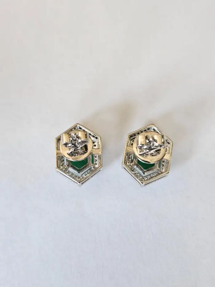 Natural Zambian Emerald Stud Earrings - 18k White Gold Diamond Tiny Stud Earrings
