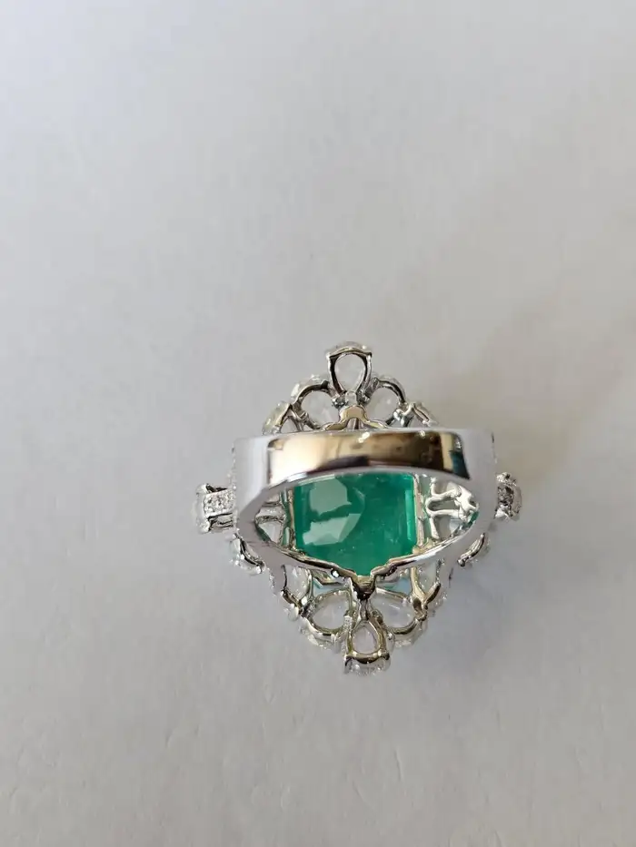 9.22 Ct. Colombian Emerald Engagement Ring - Natural Rose Cut Diamond Wedding Ring