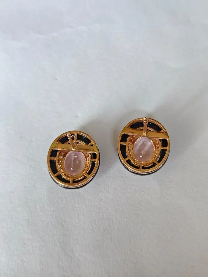 18k Rose Gold Diamond & Morganite Gemstone Stud Earrings - Black Onyx Earrings