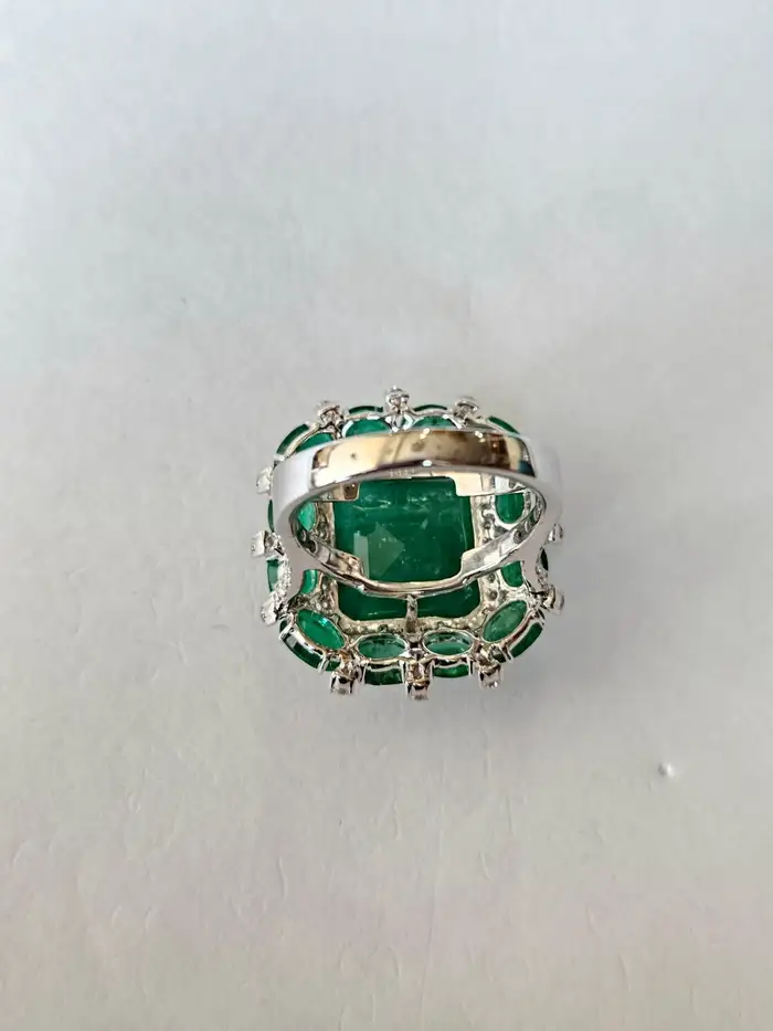 Natural Zambian Emerald & Diamond Wedding Anniversary Ring - 18k White Gold Handmade Women Ring
