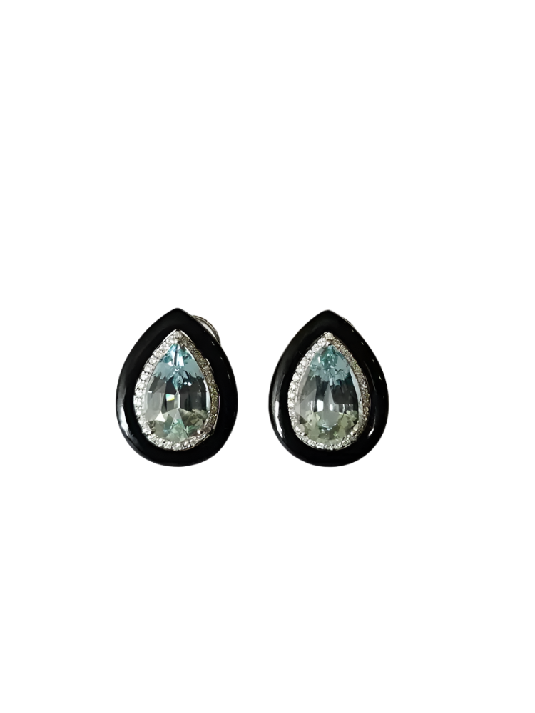 Pear Shape Aquamarine Stud Earrings - 18k White Gold Diamond Handmade Earrings