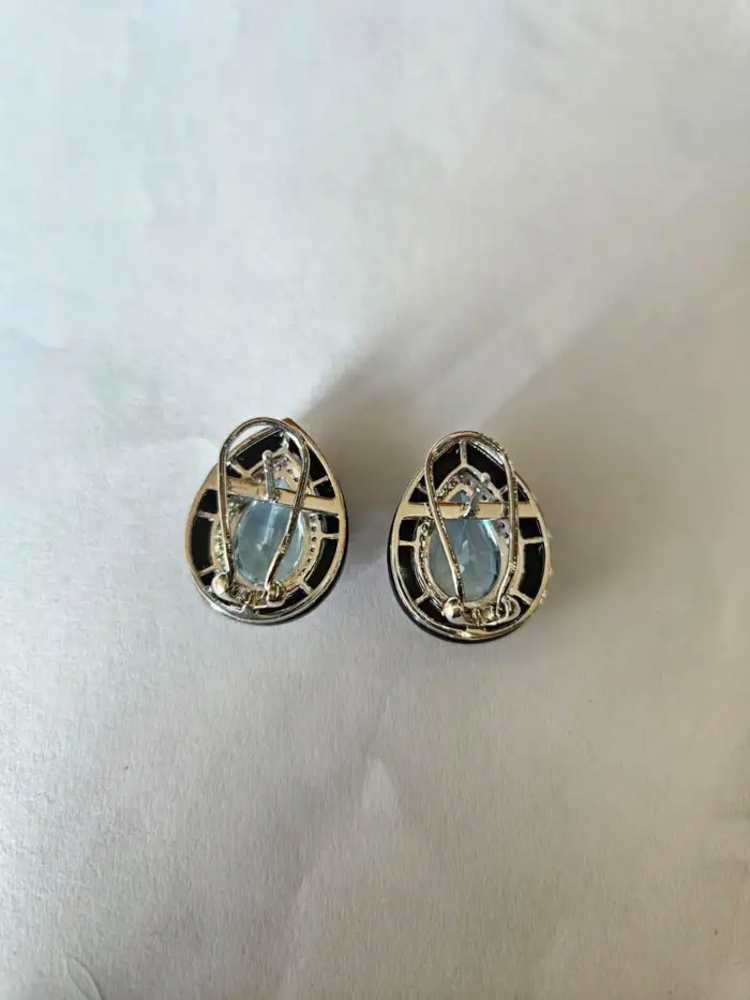 Pear Shape Aquamarine Stud Earrings - 18k White Gold Diamond Handmade Earrings