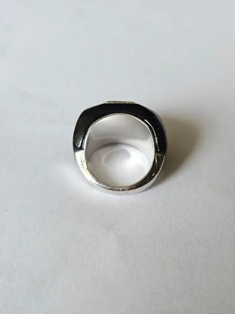 18k White Gold Diamond Ring - Natural Zambian Emerald & Black Onyx Wedding Ring