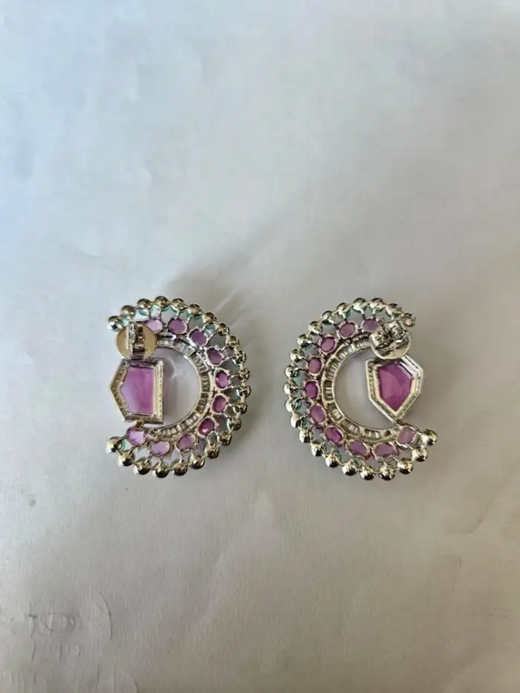 11.33 Ct. Pink Sapphire & Emerald Gemstone Stud Earrings - 18k White Gold Diamond Earrings