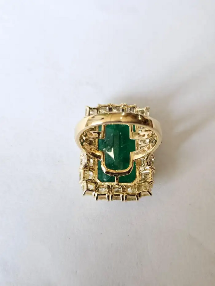 Natural Zambian Emerald Engagement Ring - 18k Yellow Gold & Yellow Diamond Beautiful Wedding Ring