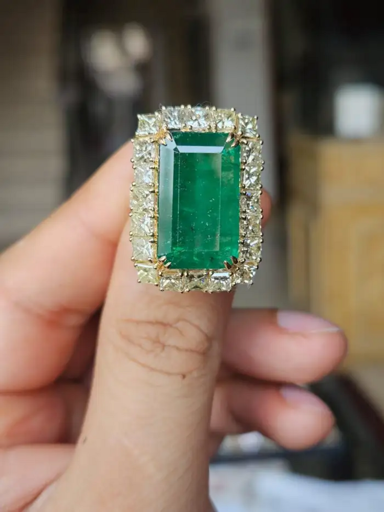 Natural Zambian Emerald Engagement Ring - 18k Yellow Gold & Yellow Diamond Beautiful Wedding Ring