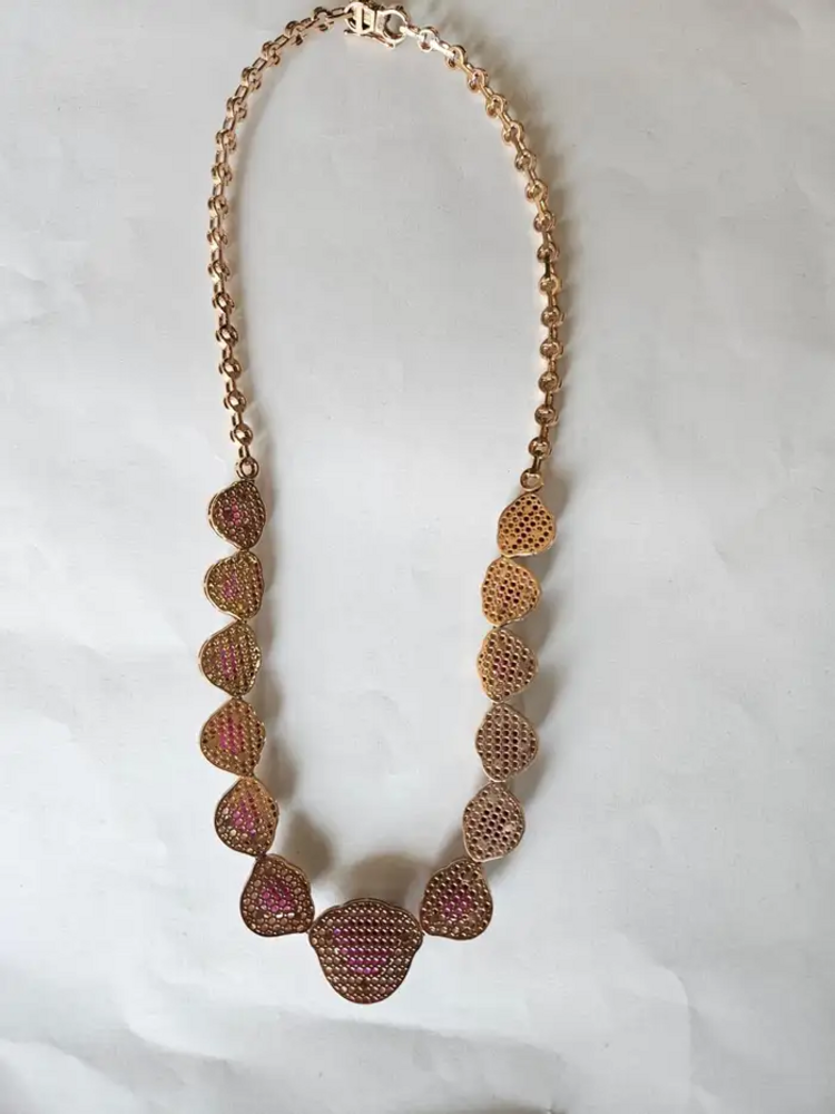 Tulip cut Mozambique Ruby & Mother Of Pearl Necklace Earrings Set - 18k Rose Gold Diamond Necklace Earrings