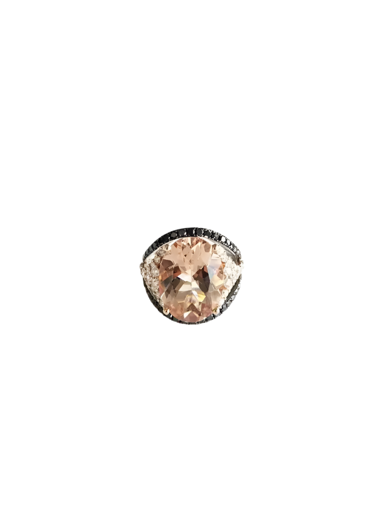 18k Rose Gold Black Diamond Wedding Ring - Natural Morganite & Diamond Wedding Ring
