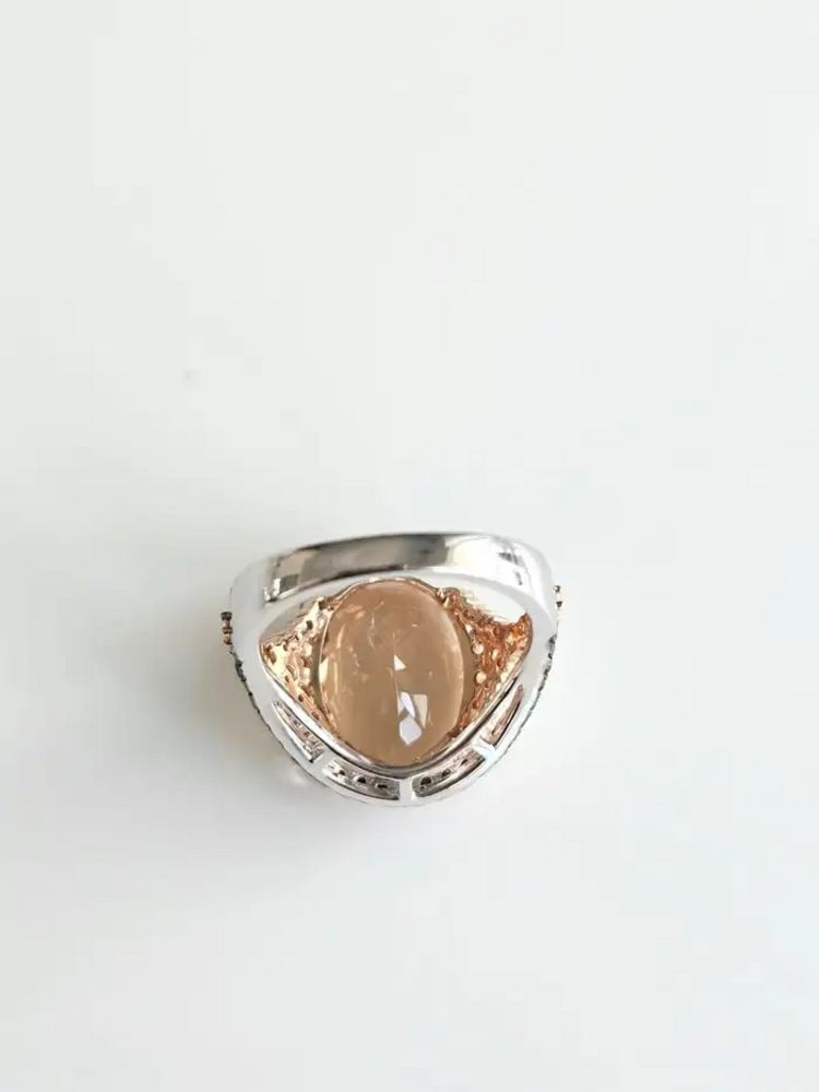 18k Rose Gold Black Diamond Wedding Ring - Natural Morganite & Diamond Wedding Ring