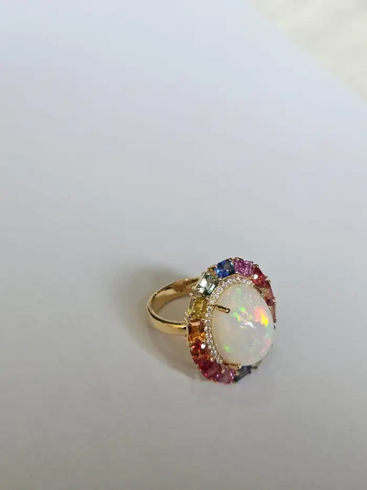 Ethiopian Opal & Multi Sapphire Cocktail Ring - 18k Gold Diamond Wedding Ring
