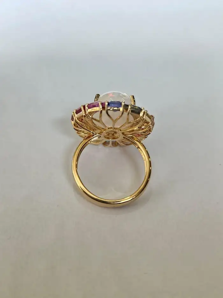 Ethiopian Opal & Multi Sapphire Cocktail Ring - 18k Gold Diamond Wedding Ring