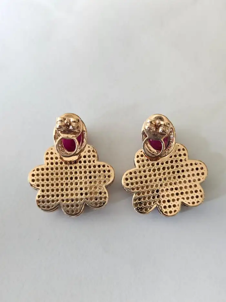 18k Rose Gold Diamond Stud Earrings - Natural Ruby & Mother Of Pearl Dangle Earrings