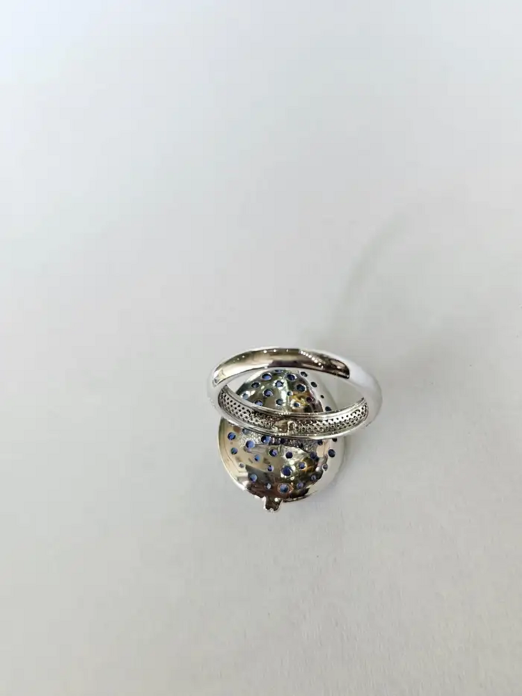 18k White Gold Diamond Handmade Ring - Natural Blue Sapphire Cocktail Ring