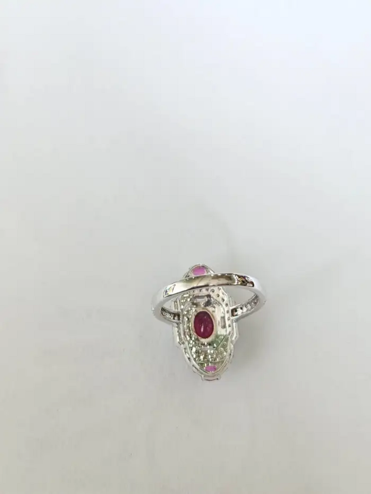 18k White Gold Diamond Ring - Natural Tourmaline & Black Enamel Ring