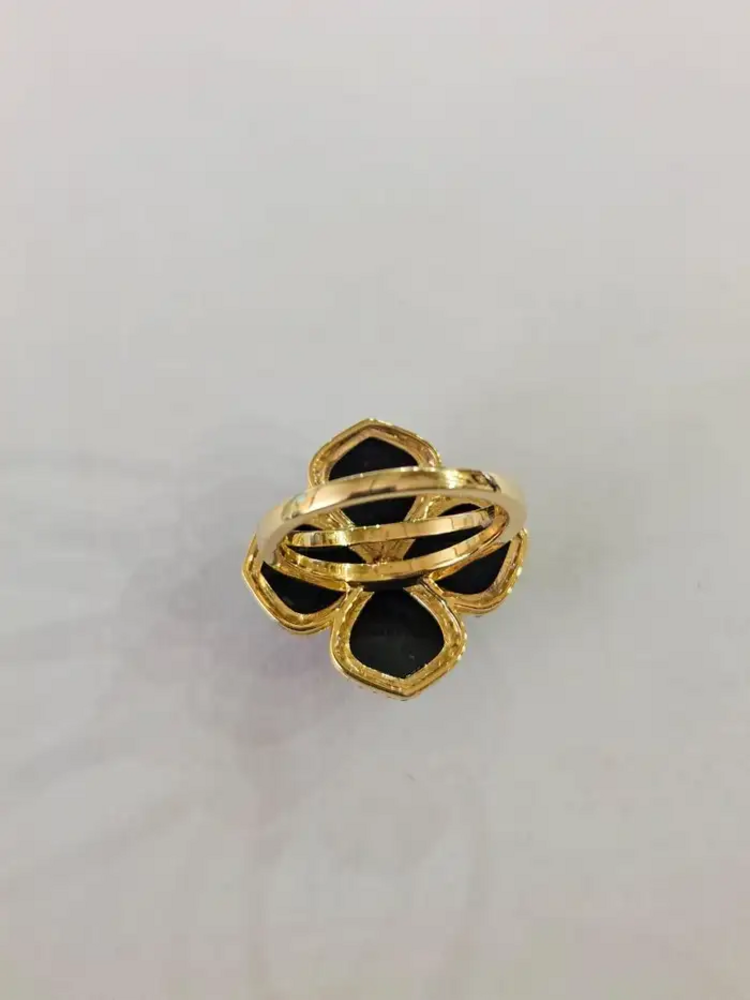 18k Yellow Gold Diamond Cocktail Ring - Natural Zambian Emerald Floral Ring