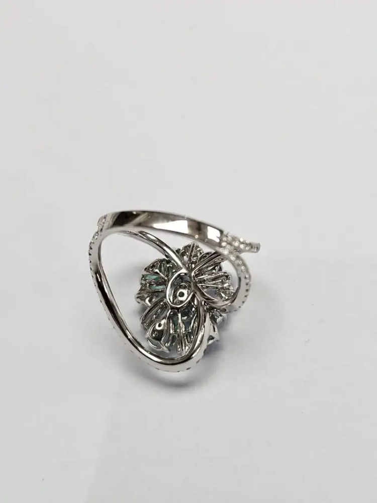 18k White Gold Diamond Engagement Ring - Natural Paraiba Tourmaline Ring