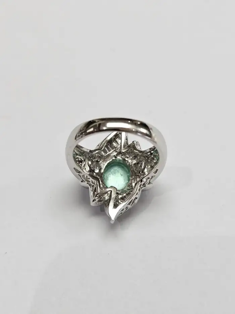 Platinum 900 Diamond Ring - Natural Paraiba Tourmaline Wedding Ring