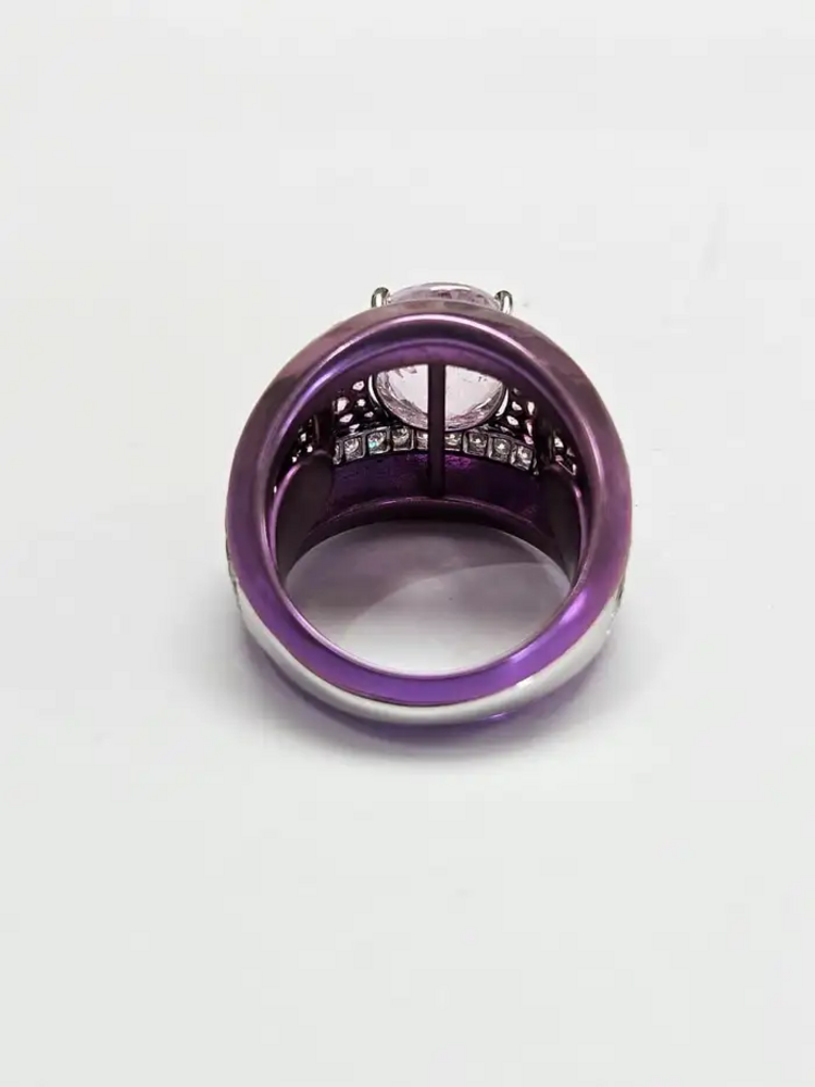 5.23 carats, Kunzite, Pink Sapphires & Diamonds Titanium Ring with Platinum 900