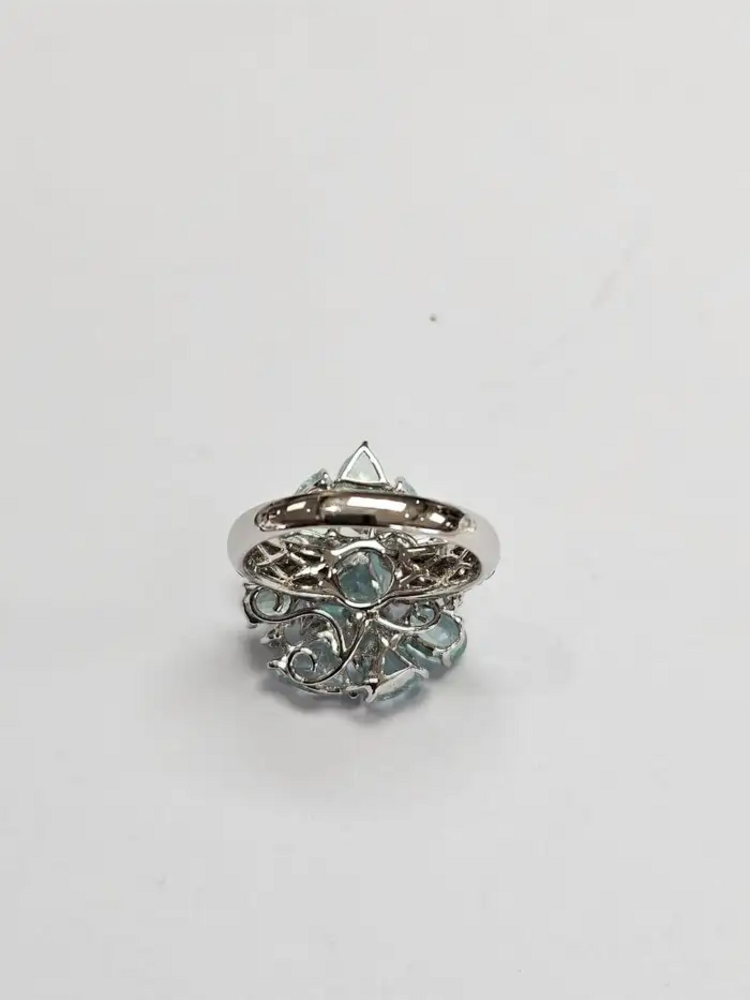 18k White Gold Diamond Wedding Ring - Natural Paraiba Gemstone Ring