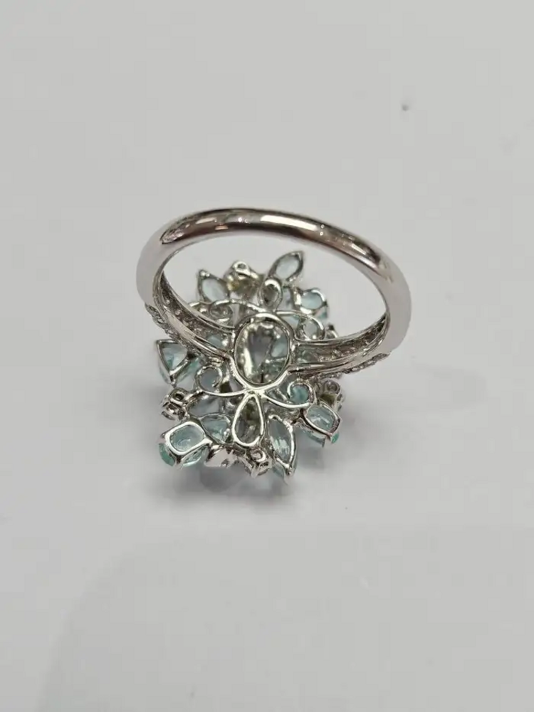 Natural Paraiba Tourmaline & Diamond Wedding Ring - 18k White Gold Engagement Ring