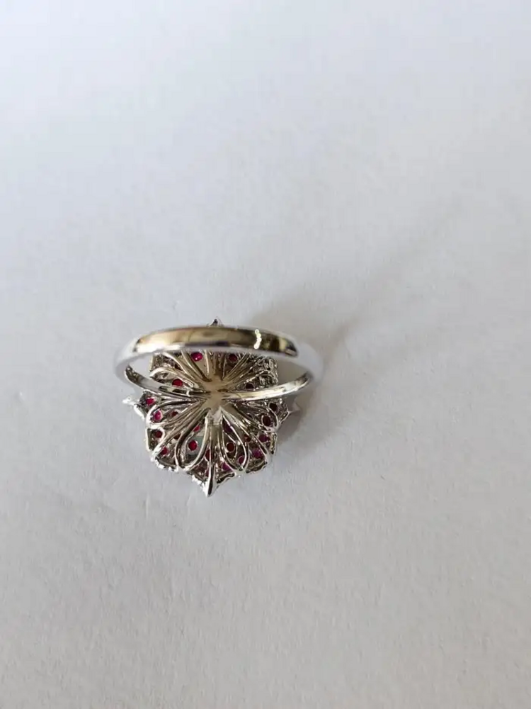 Natural Ruby & Yellow Diamond Ring - 18k White Gold Diamond Stackable Wedding Ring