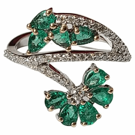 Set in 18K Gold, 1.13 Carats, Natural Zambian Emerald & Diamonds Cocktail Ring