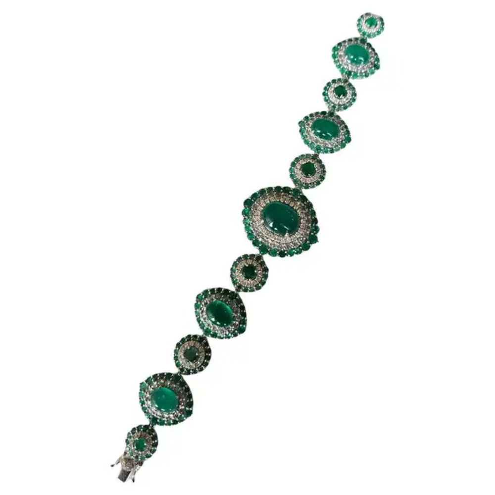 Natural Colombian Emerald Bracelet - 18k White Gold Diamond Handmade Bracelet