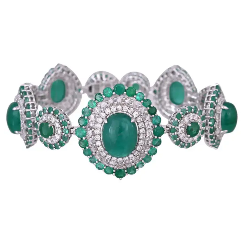 Natural Colombian Emerald Bracelet - 18k White Gold Diamond Handmade Bracelet