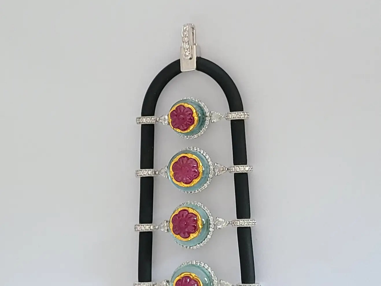 Natural Aquamarine and Ruby Chord with Diamonds Bracelet