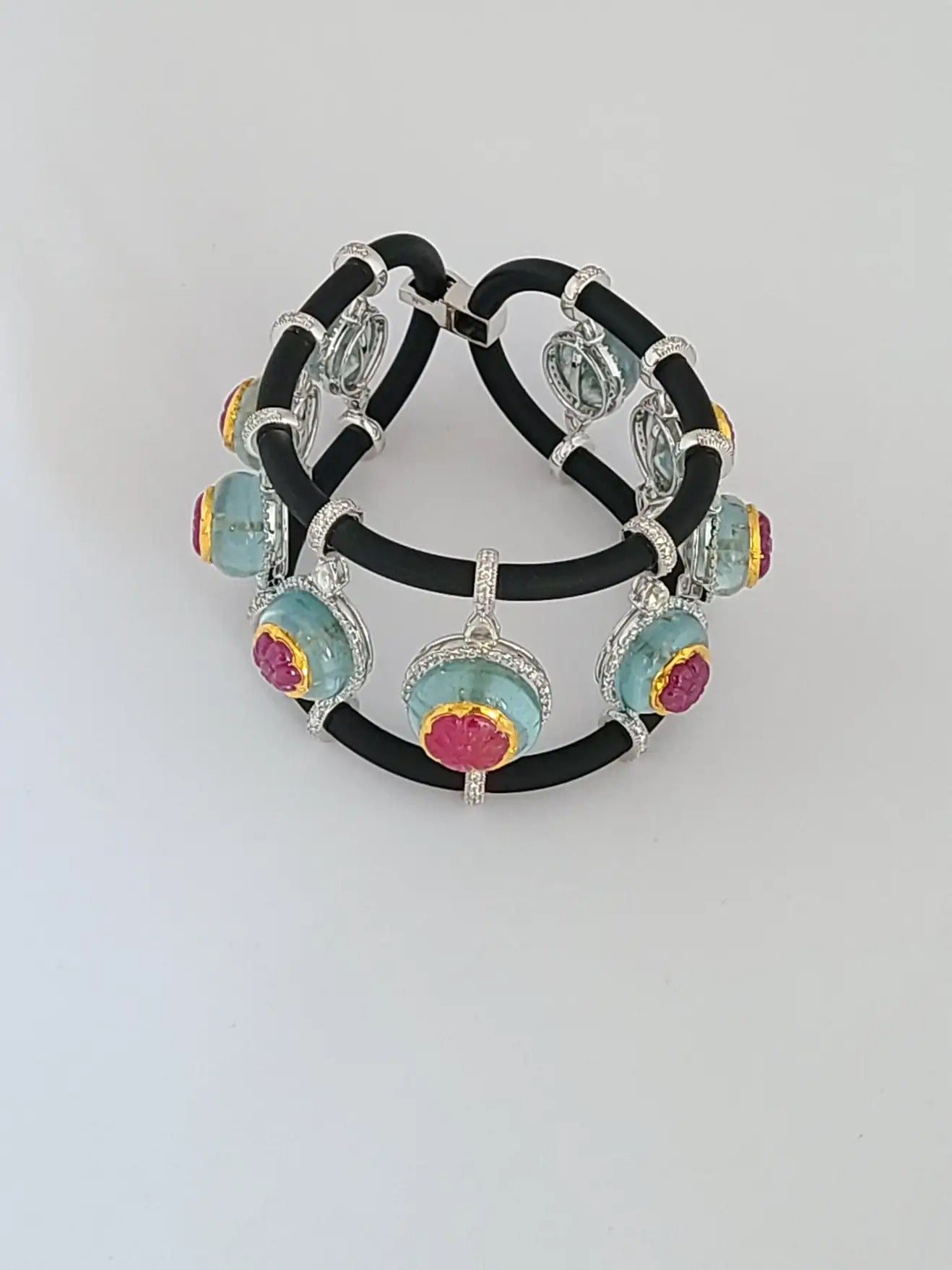 Natural Aquamarine and Ruby Chord with Diamonds Bracelet