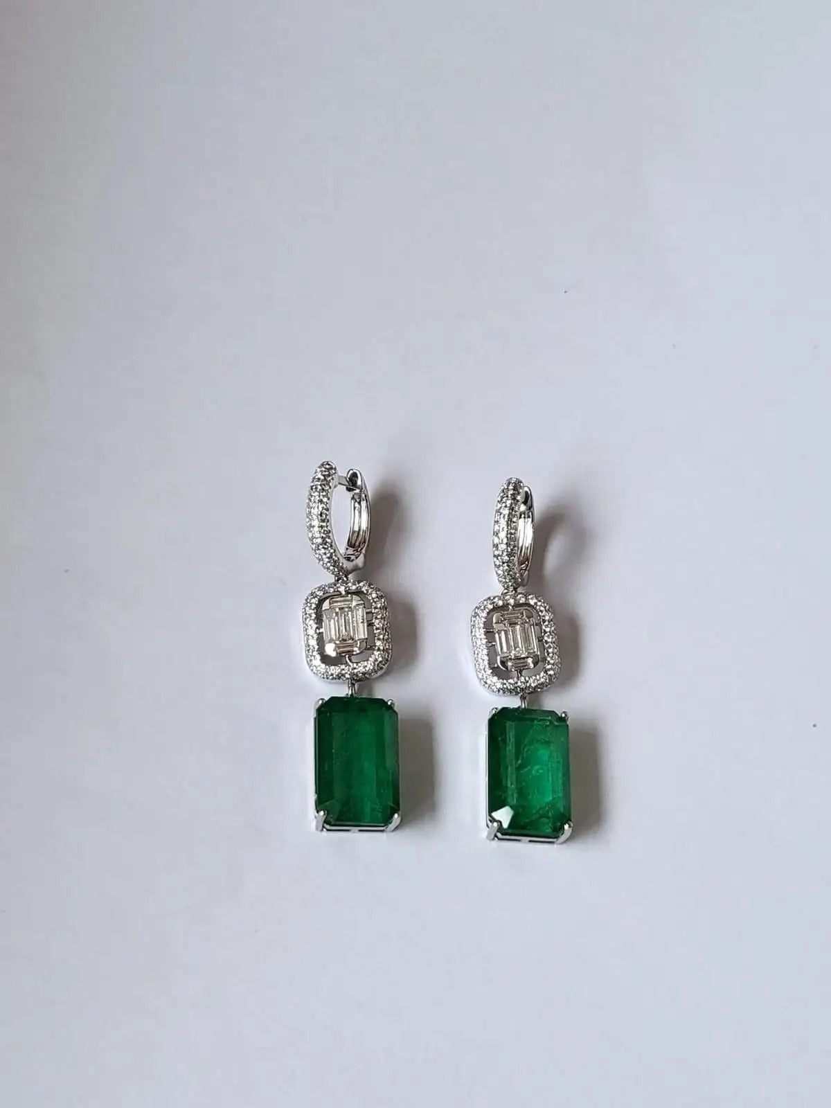Natural Zambian Emerald Set in 18K Rose Gold & Diamonds Dangle Earrings
