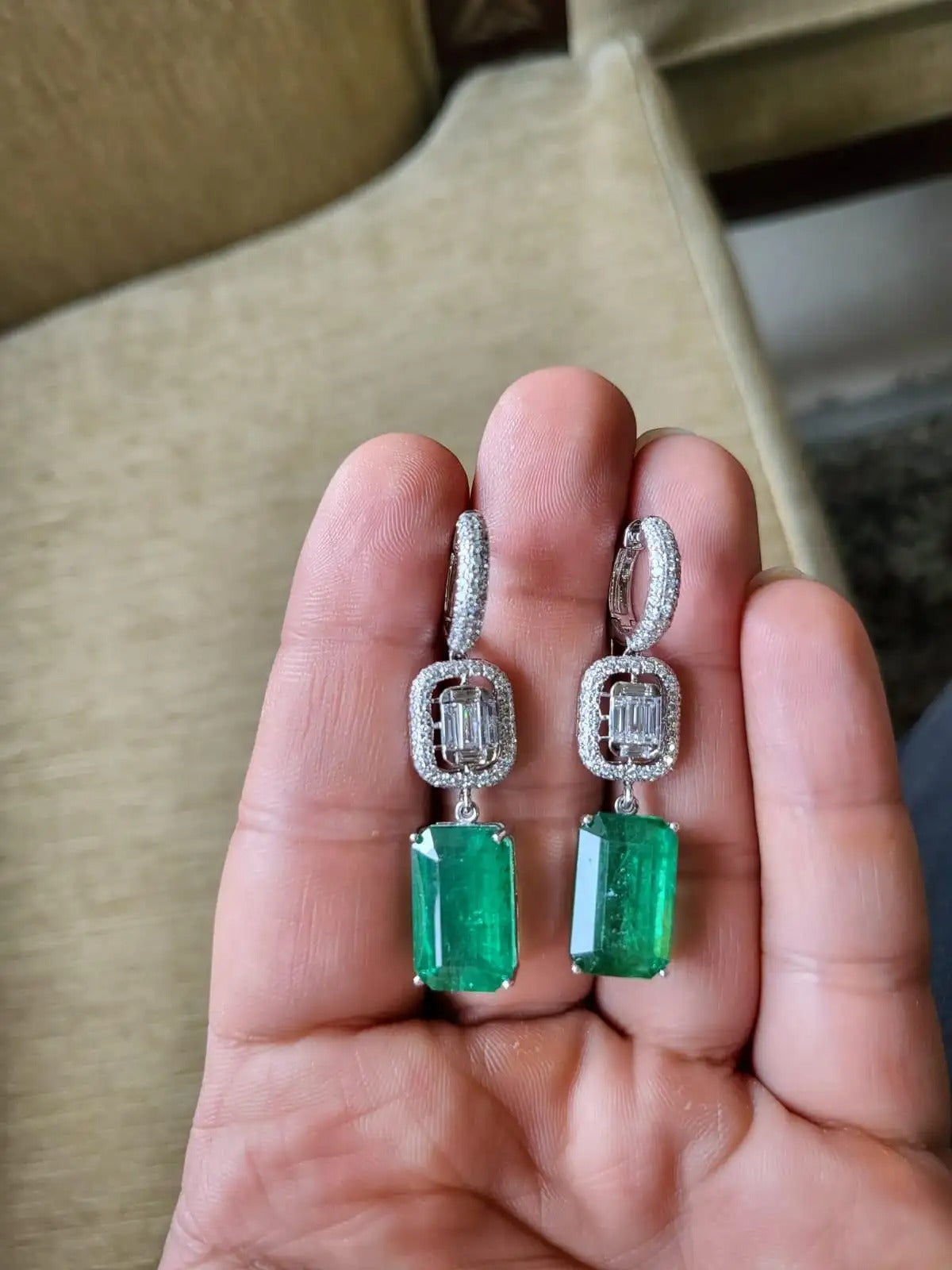 Natural Zambian Emerald Set in 18K Rose Gold & Diamonds Dangle Earrings
