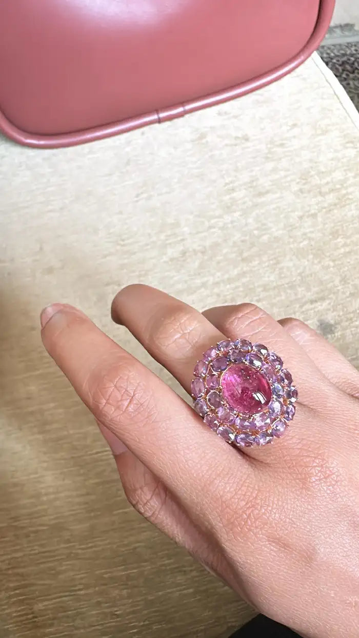 18K Gold, 8.13 carats, Tourmaline, Multi Sapphire & Diamond Cocktail Ring