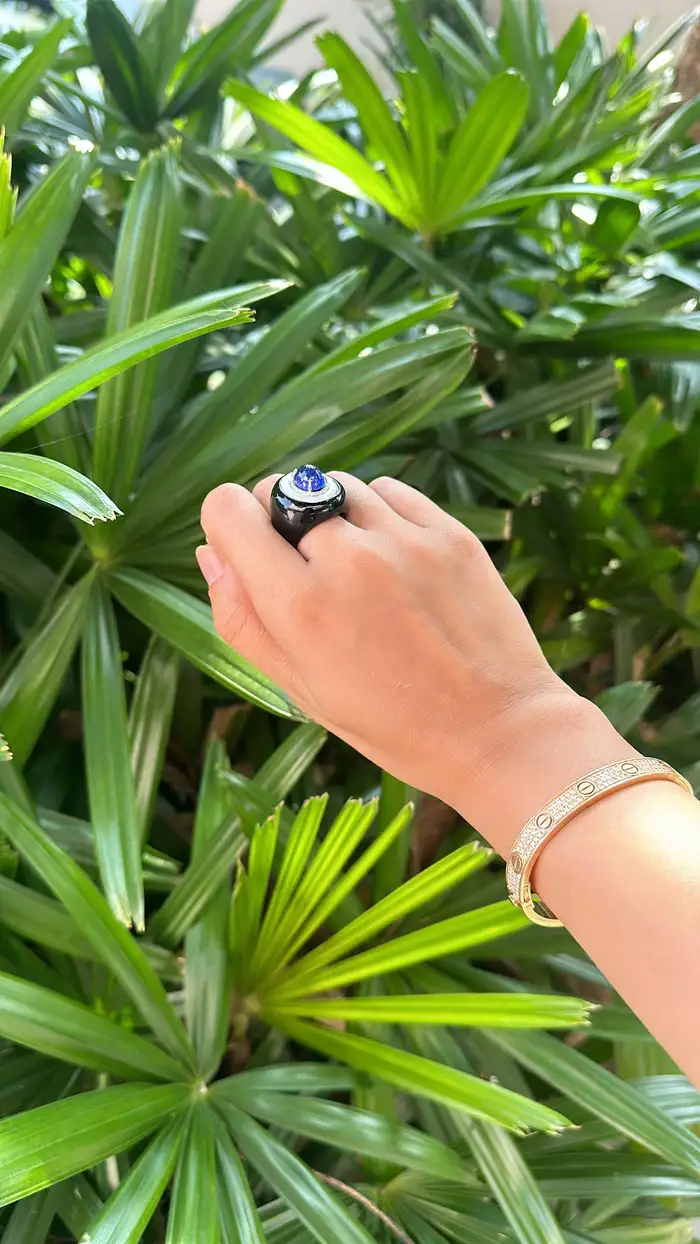 18k White Gold Ring - Natural Tanzanite & Mother Of Pearl Ring - Gold Diamond Cocktail Ring - Black Onyx Ring - Diamond Women Ring