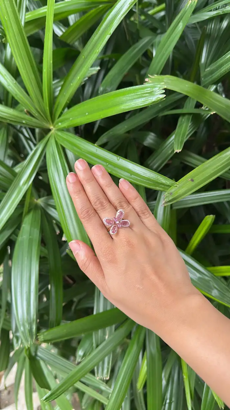 18k Rose Gold Butterfly Ring - Ceylon Pink Sapphire & Diamond Engagement Ring