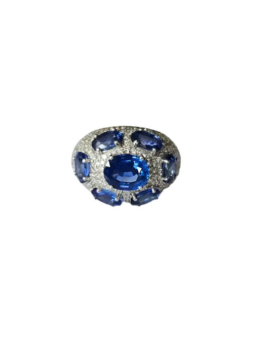 5.03 carats Ceylon Blue Sapphire Cocktail Ring - 18k White Gold Handmade Diamonds Ring