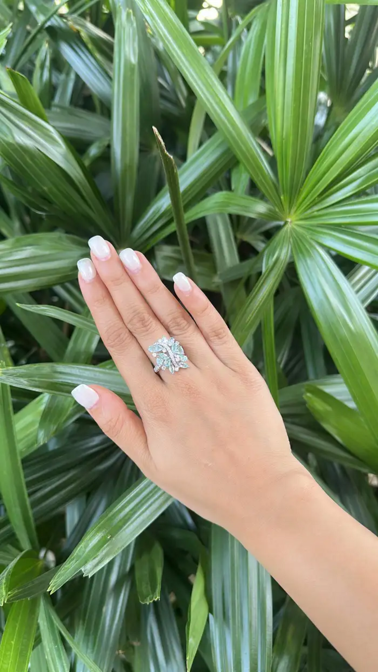 Natural Paraiba Tourmaline & Diamond Wedding Ring - 18k White Gold Engagement Ring