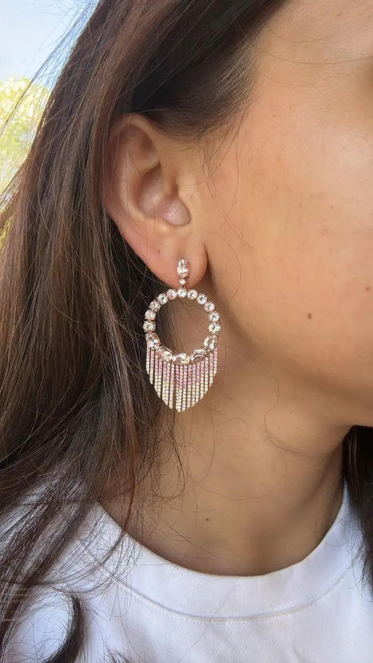 Natural Pink Sapphire & Morganite Gemstone Chandelier Earrings - 18k Rose Gold Diamond Earrings