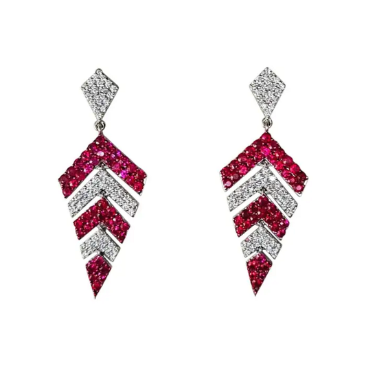 2.18 Ct. Mozambique Ruby & Diamond Earrings - 18k White Gold Handmade Chandelier Earrings